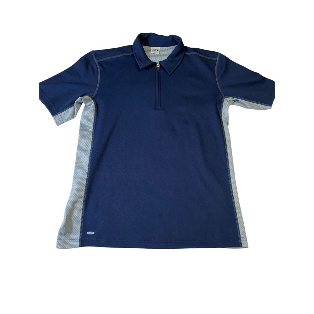 Alo Yoga Men's CoolFit 1/4 Zip Polo Shirt Navy Blue Gray Mesh Performance Med
